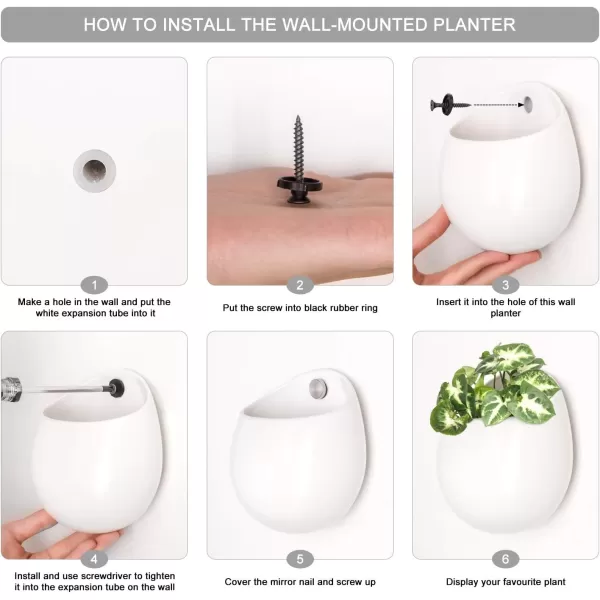 Mkono 4 Inch Wall Mounted Planter Round Ceramic Hanging Plant Holder Decorative Flower Display Vase Succulent Pots for Indoor Plants Set of 3 White Plants NOT Included