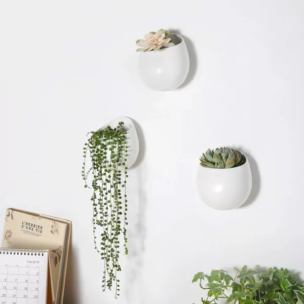 Mkono 4 Inch Wall Mounted Planter Round Ceramic Hanging Plant Holder Decorative Flower Display Vase Succulent Pots for Indoor Plants Set of 3 White Plants NOT Included