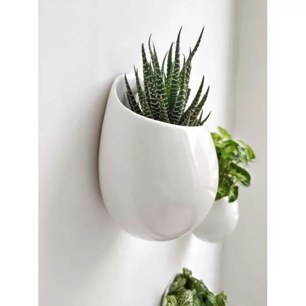Mkono 4 Inch Wall Mounted Planter Round Ceramic Hanging Plant Holder Decorative Flower Display Vase Succulent Pots for Indoor Plants Set of 3 White Plants NOT Included