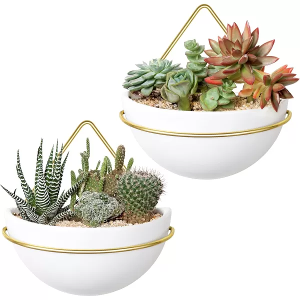 Mkono Ceramic Hanging Planter Set of 2 Gold Modern Wall Decor Suitable for Indoor and Outdoor UseGold