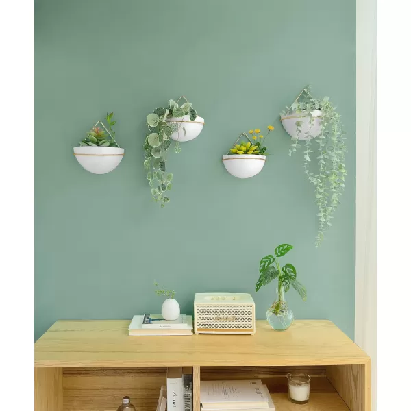 Mkono Ceramic Hanging Planter Set of 2 Gold Modern Wall Decor Suitable for Indoor and Outdoor UseGold