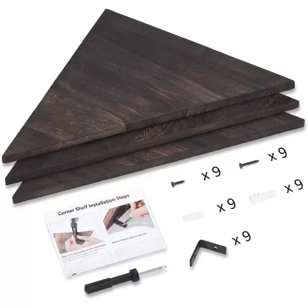 Mkono Corner Shelves Wall Mounted Set of 3 Floating Corner Shelf for Wall Home Decor Rustic Wood Wall Storage Display Shelves for Living Room Bedroom Bathroom Kitchen Office
