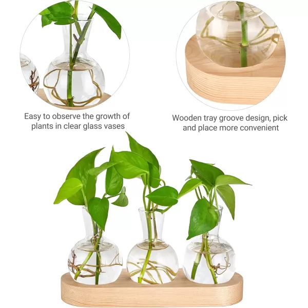 Mkono Desktop Plant Propagation Station Glass Planter Terrarium with Wooden Tray Bulb Flower Vase Perfect for Propagating Hydroponic Plants Home Office Decor Plant Lover Gift IdeaBeige