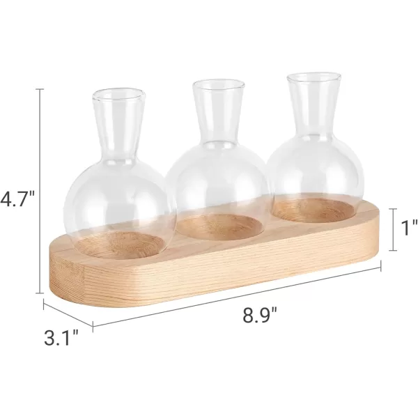 Mkono Desktop Plant Propagation Station Glass Planter Terrarium with Wooden Tray Bulb Flower Vase Perfect for Propagating Hydroponic Plants Home Office Decor Plant Lover Gift IdeaBeige