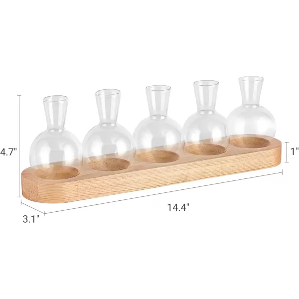 Mkono Desktop Plant Propagation Station Glass Planter Terrarium with Wooden Tray Bulb Flower Vase Perfect for Propagating Hydroponic Plants Home Office Decor Plant Lover Gift IdeaBeige
