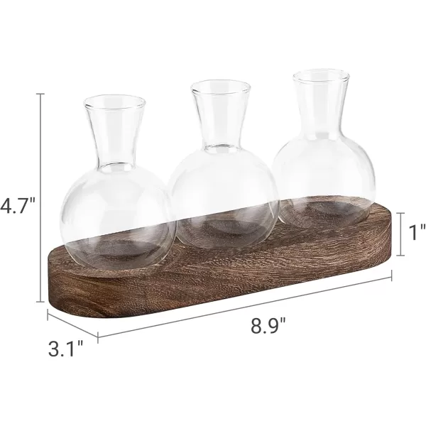 Mkono Desktop Plant Propagation Station Glass Planter Terrarium with Wooden Tray Bulb Flower Vase Perfect for Propagating Hydroponic Plants Home Office Decor Plant Lover Gift IdeaBrown