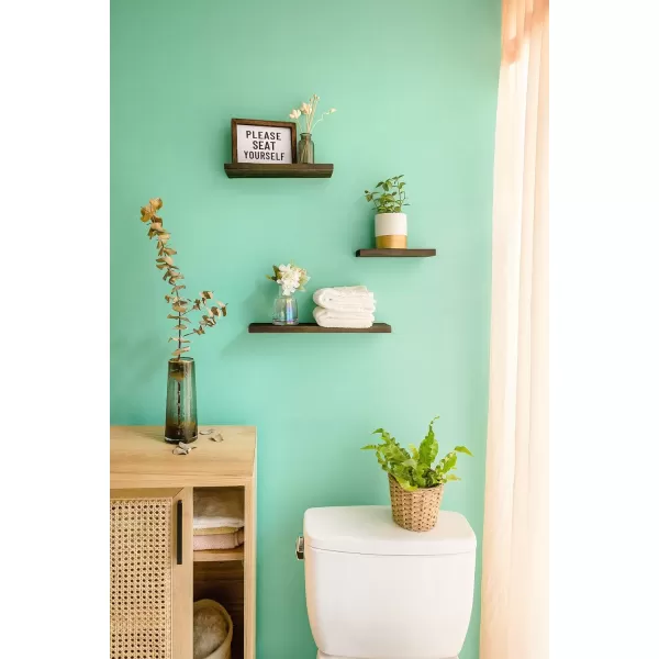 Mkono Floating Shelves Rustic Wood Wall Shelf Set of 3 Modern Wall Mounted Shelves with Invisible Brackets Display Trophy Photo Frames Plants Home Decor Living Room Bedroom Bathroom Dark BrownDark Brown