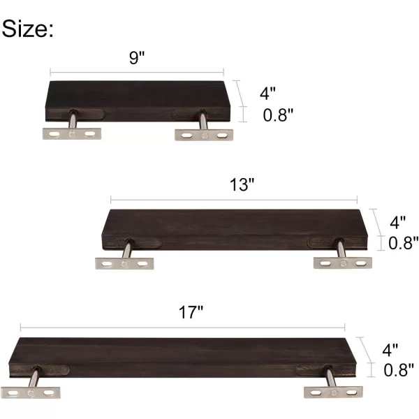 Mkono Floating Shelves Rustic Wood Wall Shelf Set of 3 Modern Wall Mounted Shelves with Invisible Brackets Display Trophy Photo Frames Plants Home Decor Living Room Bedroom Bathroom Dark BrownDark Brown