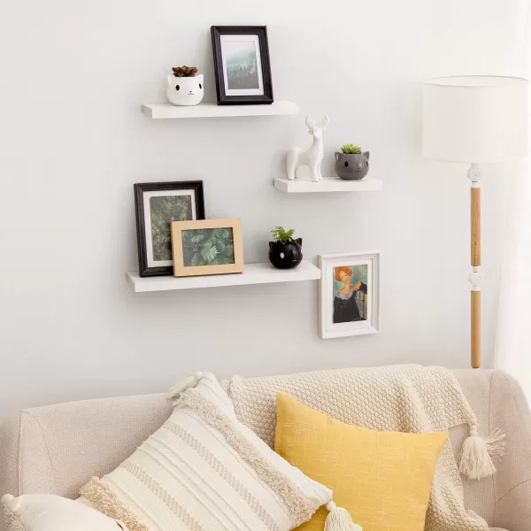 Mkono Floating Shelves Rustic Wood Wall Shelf Set of 3 Modern Wall Mounted Shelves with Invisible Brackets Display Trophy Photo Frames Plants Home Decor Living Room Bedroom Bathroom Dark BrownWhite