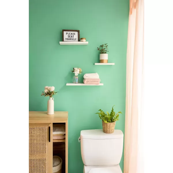 Mkono Floating Shelves Rustic Wood Wall Shelf Set of 3 Modern Wall Mounted Shelves with Invisible Brackets Display Trophy Photo Frames Plants Home Decor Living Room Bedroom Bathroom Dark BrownWhite