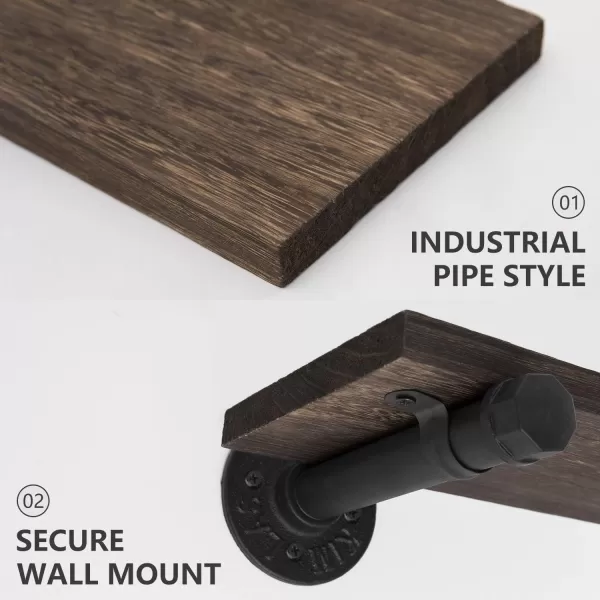 Mkono Floating Shelves Wall Mounted Industrial Shelves Rustic Wood Wall Shelf with Pipe Brackets Set of 2 Storage Shelving Farmhouse Home Decor for Bathroom Living Room Kitchen OfficeBrown