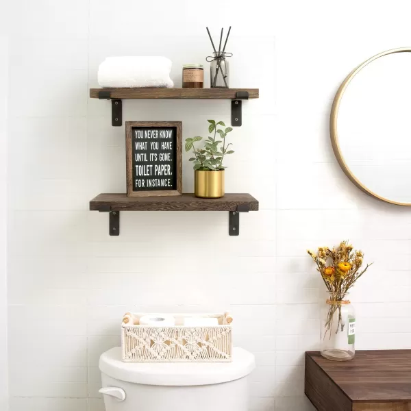 Mkono Floating Shelves Wall Mounted Rustic Wood Wall Shelf Modern Storage Shelving with L Brackets for Home Decor Bathroom Bedroom Living Room Kitchen Office Set of 2 Brown 17quotBrown