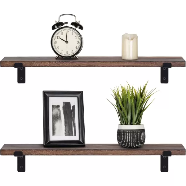 Mkono Floating Shelves Wall Mounted Rustic Wood Wall Shelf Modern Storage Shelving with L Brackets for Home Decor Bathroom Bedroom Living Room Kitchen Office Set of 2 Brown 17quotBrown