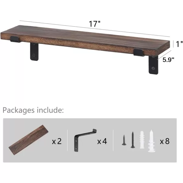 Mkono Floating Shelves Wall Mounted Rustic Wood Wall Shelf Modern Storage Shelving with L Brackets for Home Decor Bathroom Bedroom Living Room Kitchen Office Set of 2 Brown 17quotBrown