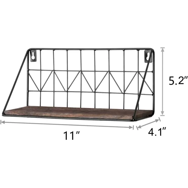 Mkono Floating Shelves Wall Mounted Set of 2 Rustic Wood Storage Display Shelf with Metal Wire Basket Hanging Shelf for College Drom Bedroom Bathroom Living Room Kitchen Office BrownMediumBrown