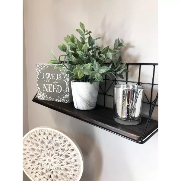 Mkono Floating Shelves Wall Mounted Set of 2 Rustic Wood Storage Display Shelf with Metal Wire Basket Hanging Shelf for College Drom Bedroom Bathroom Living Room Kitchen Office BrownMediumBrown