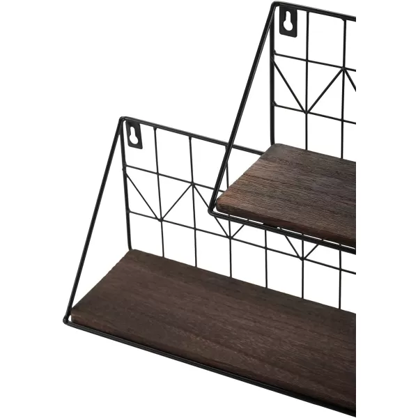 Mkono Floating Shelves Wall Mounted Set of 2 Rustic Wood Storage Display Shelf with Metal Wire Basket Hanging Shelf for College Drom Bedroom Bathroom Living Room Kitchen Office BrownMediumBrown