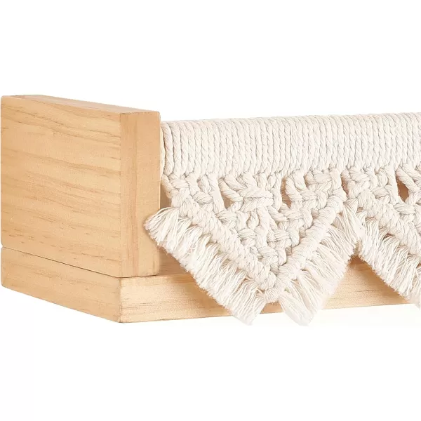 Mkono Macrame Floating Shelves Boho Wall Decor Set of 2 Natural Wood Hanging Storage Shelf for Bedroom Bathroom Living Room Nursery Dorm Room Display Shelving for Hanging Plants Photos