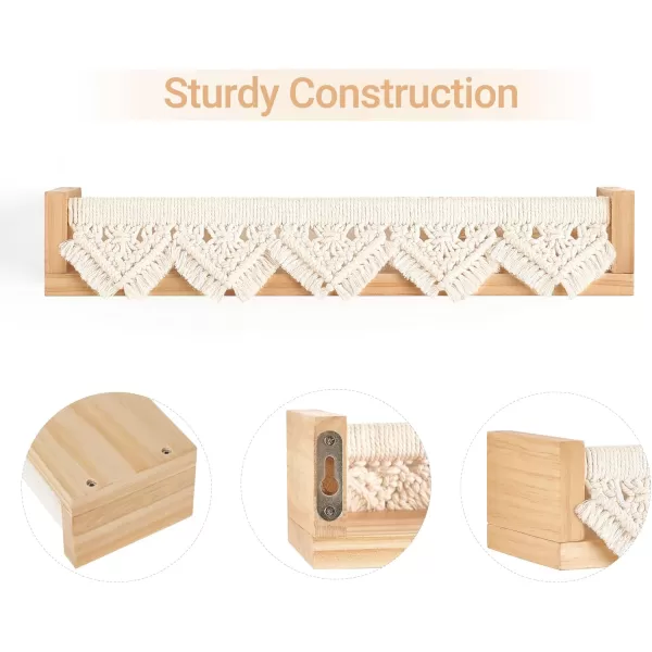 Mkono Macrame Floating Shelves Boho Wall Decor Set of 2 Natural Wood Hanging Storage Shelf for Bedroom Bathroom Living Room Nursery Dorm Room Display Shelving for Hanging Plants Photos