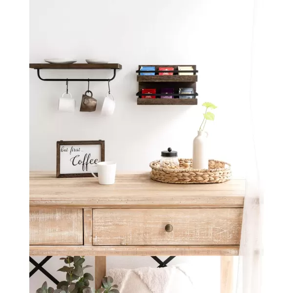 Mkono Tea Bag Organizer 2 Tier Rustic Wood Tea Bags Holder Wall Mounted Tea Box for Tea Storage Coffee Condiment Display Shelf Tea Rack for Cabinet Counter Caf Home Office