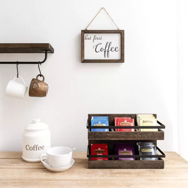 Mkono Tea Bag Organizer 2 Tier Rustic Wood Tea Bags Holder Wall Mounted Tea Box for Tea Storage Coffee Condiment Display Shelf Tea Rack for Cabinet Counter Caf Home Office