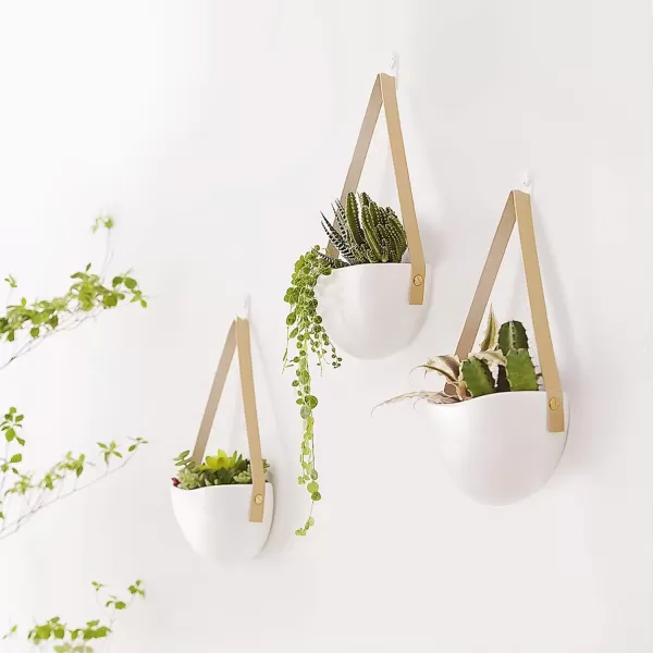 Mkono Wall Planter for Indoor Plants Ceramic Hanging Flower Pots for Succulent Air Plant Cactus Bathroom Living Room Office Porch Decor 7Inch White Set of 3 Plant Not Included