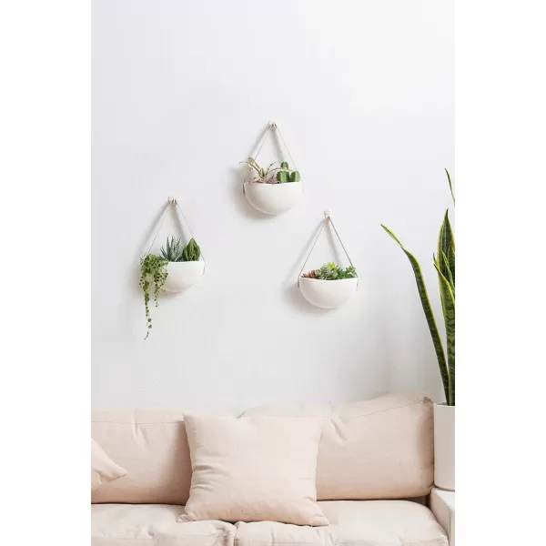Mkono Wall Planter for Indoor Plants Ceramic Hanging Flower Pots for Succulent Air Plant Cactus Bathroom Living Room Office Porch Decor 7Inch White Set of 3 Plant Not Included
