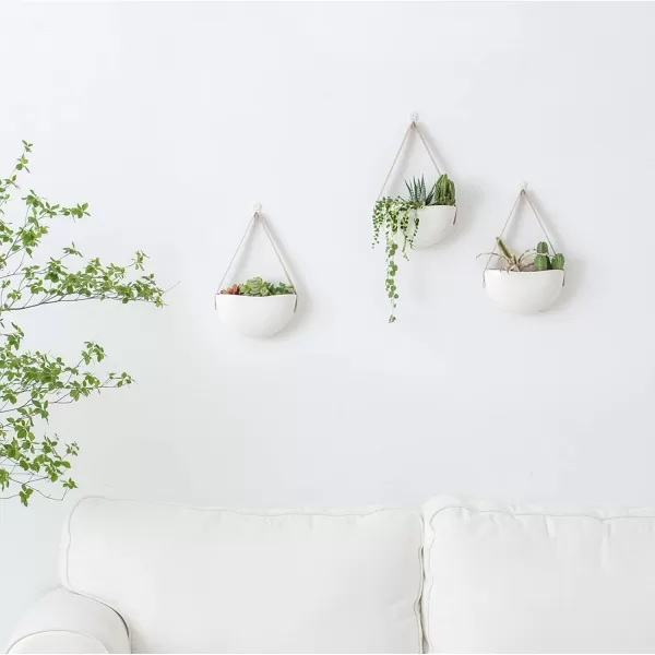Mkono Wall Planter for Indoor Plants Ceramic Hanging Flower Pots for Succulent Air Plant Cactus Bathroom Living Room Office Porch Decor 7Inch White Set of 3 Plant Not Included
