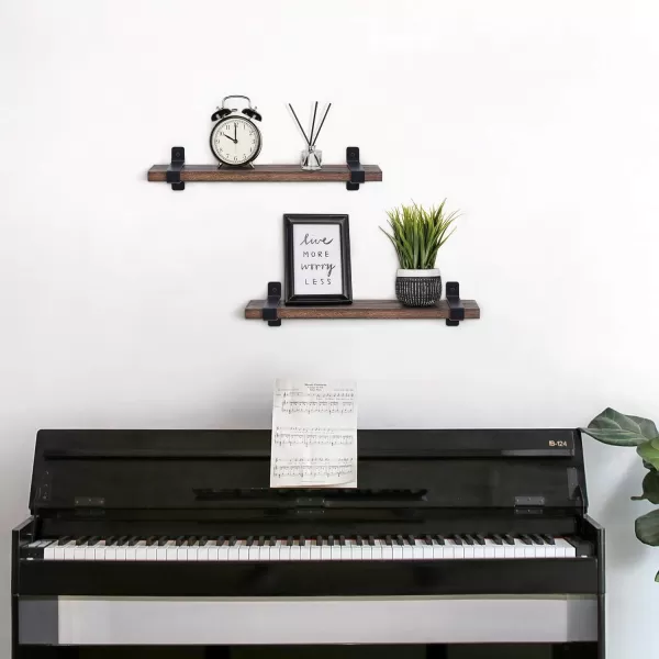 Mkono Wood Floating Shelves Wall Mounted Modern Farmhouse Shelf Decorative Storage Shelving with U Brackets for Bedroom Bathroom Living Room Kitchen Office Set of 2 Brown