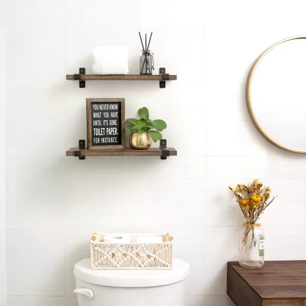 Mkono Wood Floating Shelves Wall Mounted Modern Farmhouse Shelf Decorative Storage Shelving with U Brackets for Bedroom Bathroom Living Room Kitchen Office Set of 2 Brown