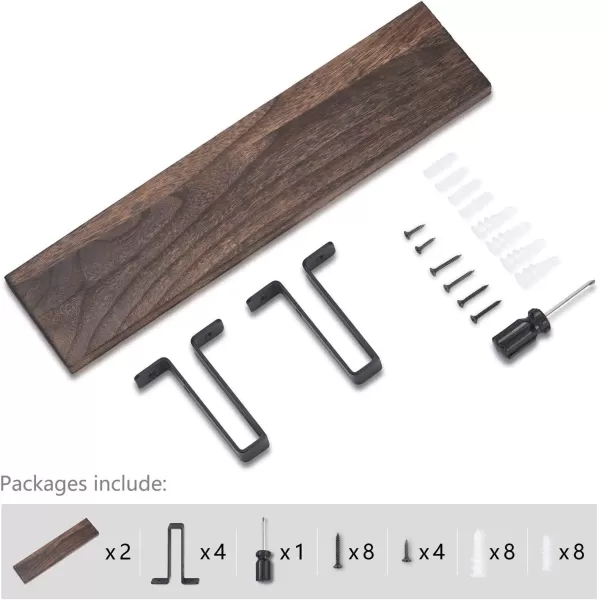 Mkono Wood Floating Shelves Wall Mounted Modern Farmhouse Shelf Decorative Storage Shelving with U Brackets for Bedroom Bathroom Living Room Kitchen Office Set of 2 Brown