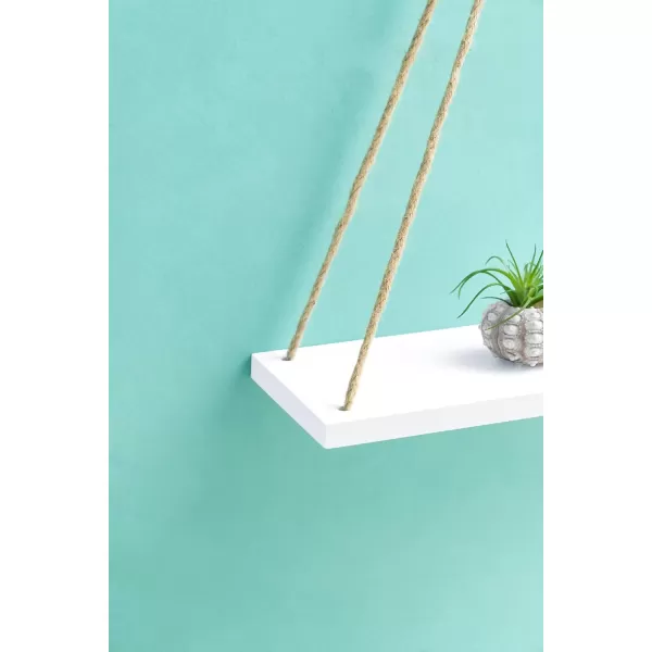 Mkono Wood Hanging Shelves for Wall Boho Decor Swing Rope Rustic Floating Shelf Set of 3 Wall Display Shelving Home Organizer Rack for Living Room Bedroom Bathroom KitchenWhiteIvory