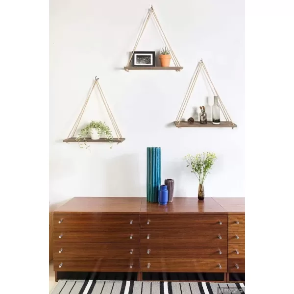 Mkono Wood Hanging Shelves for Wall Boho Decor Swing Rope Rustic Floating Shelf Set of 3 Wall Display Shelving Home Organizer Rack for Living Room Bedroom Bathroom KitchenWhiteBrown