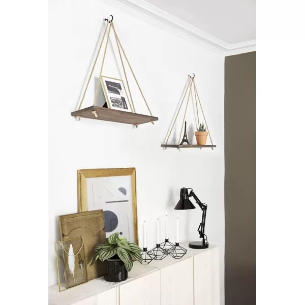 Mkono Wood Hanging Shelves for Wall Boho Decor Swing Rope Rustic Floating Shelf Set of 3 Wall Display Shelving Home Organizer Rack for Living Room Bedroom Bathroom KitchenWhiteBrown