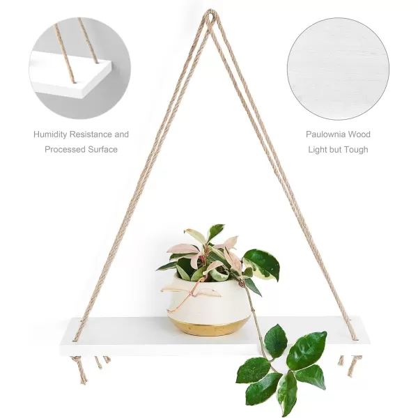 Mkono Wood Hanging Shelves for Wall Boho Decor Swing Rope Rustic Floating Shelf Set of 3 Wall Display Shelving Home Organizer Rack for Living Room Bedroom Bathroom KitchenWhiteIvory