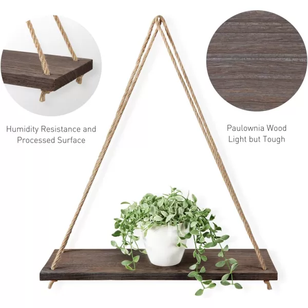 Mkono Wood Hanging Shelves for Wall Boho Decor Swing Rope Rustic Floating Shelf Set of 3 Wall Display Shelving Home Organizer Rack for Living Room Bedroom Bathroom KitchenWhiteBrown