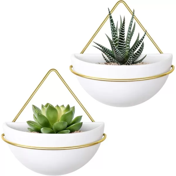 Mkono Ceramic Hanging Planter Set of 2 Gold Modern Wall Decor Suitable for Indoor and Outdoor UseGold