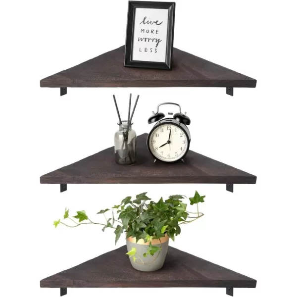 Mkono Corner Shelves Wall Mounted Set of 3 Floating Corner Shelf for Wall Home Decor Rustic Wood Wall Storage Display Shelves for Living Room Bedroom Bathroom Kitchen Office