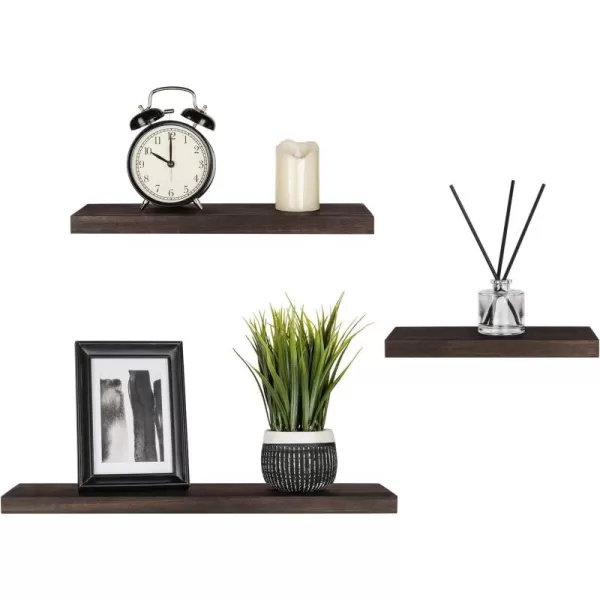 Mkono Floating Shelves Rustic Wood Wall Shelf Set of 3 Modern Wall Mounted Shelves with Invisible Brackets Display Trophy Photo Frames Plants Home Decor Living Room Bedroom Bathroom Dark BrownDark Brown