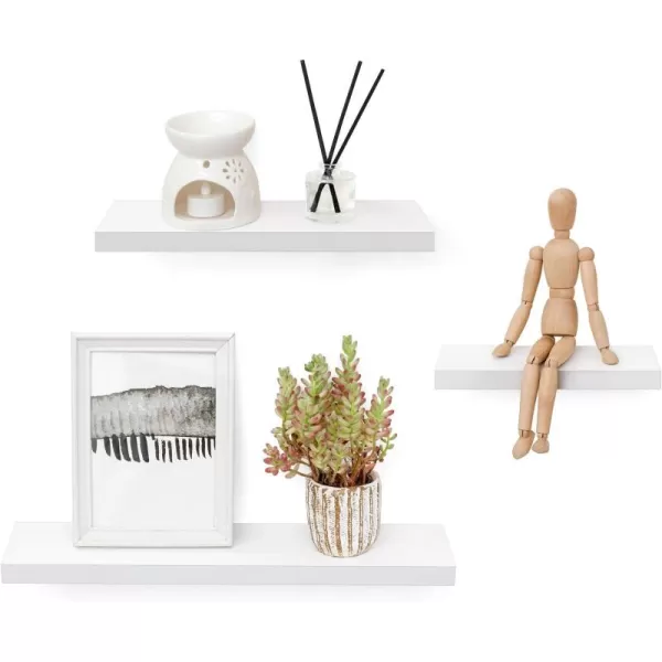 Mkono Floating Shelves Rustic Wood Wall Shelf Set of 3 Modern Wall Mounted Shelves with Invisible Brackets Display Trophy Photo Frames Plants Home Decor Living Room Bedroom Bathroom Dark BrownWhite