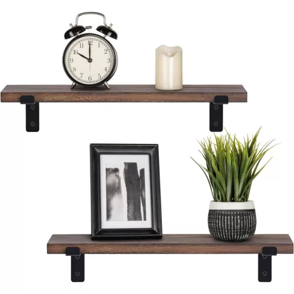 Mkono Floating Shelves Wall Mounted Rustic Wood Wall Shelf Modern Storage Shelving with L Brackets for Home Decor Bathroom Bedroom Living Room Kitchen Office Set of 2 Brown 17quotBrown
