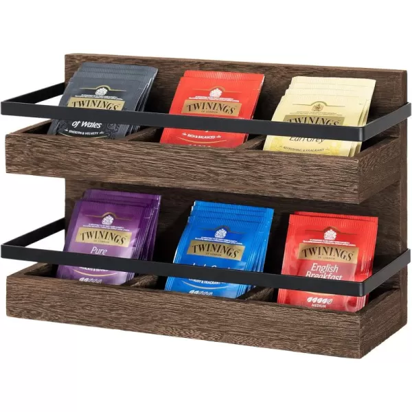 Mkono Tea Bag Organizer 2 Tier Rustic Wood Tea Bags Holder Wall Mounted Tea Box for Tea Storage Coffee Condiment Display Shelf Tea Rack for Cabinet Counter Caf Home Office