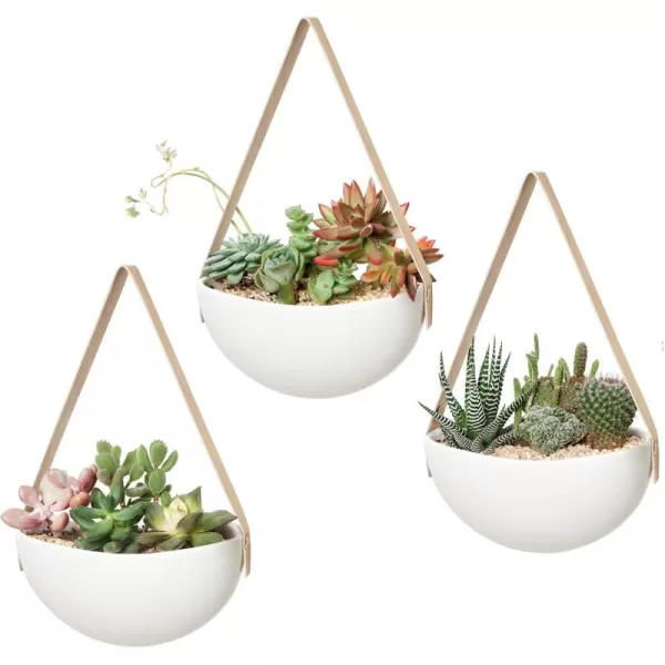 Mkono Wall Planter for Indoor Plants Ceramic Hanging Flower Pots for Succulent Air Plant Cactus Bathroom Living Room Office Porch Decor 7Inch White Set of 3 Plant Not Included