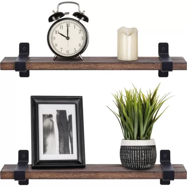 Mkono Wood Floating Shelves Wall Mounted Modern Farmhouse Shelf Decorative Storage Shelving with U Brackets for Bedroom Bathroom Living Room Kitchen Office Set of 2 Brown