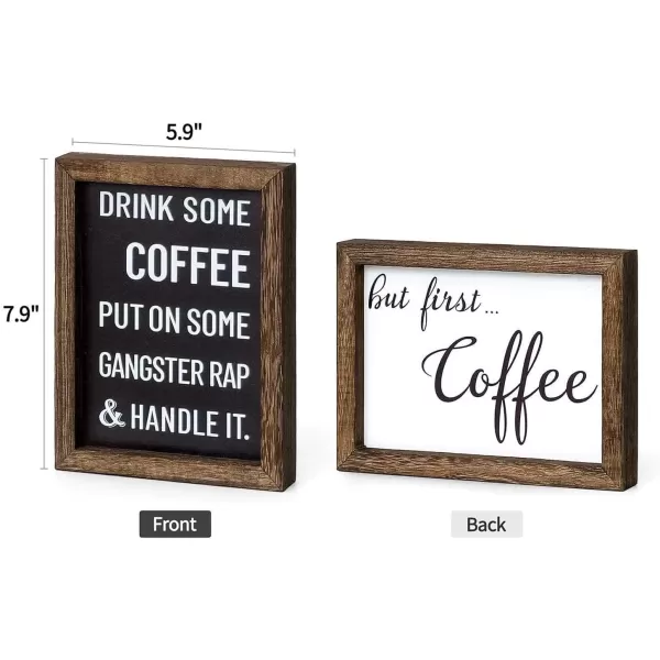 Mkono 1 Pcs Coffee Signs Decor Farmhouse Coffee Table Decor 2 Sides with Different Sayings Rustic Wood Coffee Sign Office Home Bar Wall Table Decor