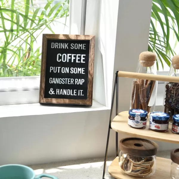 Mkono 1 Pcs Coffee Signs Decor Farmhouse Coffee Table Decor 2 Sides with Different Sayings Rustic Wood Coffee Sign Office Home Bar Wall Table Decor