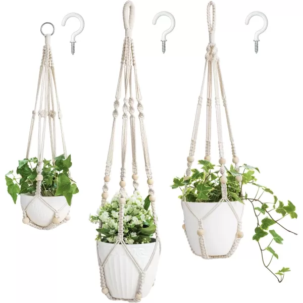 Mkono 3 Pack Macrame Plant Hangers Indoor Different Size Hanging Planter Basket Flower Pot Holder with Beads No Tassels 35quot29quot23quot Medium IvoryIvory