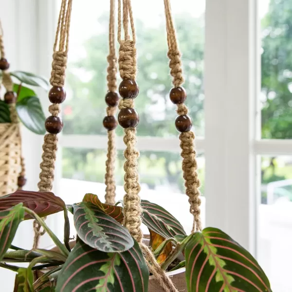 Mkono 3 Pack Macrame Plant Hangers Indoor Different Size Hanging Planter Basket Flower Pot Holder with Beads No Tassels 35quot29quot23quot Medium IvoryBrown