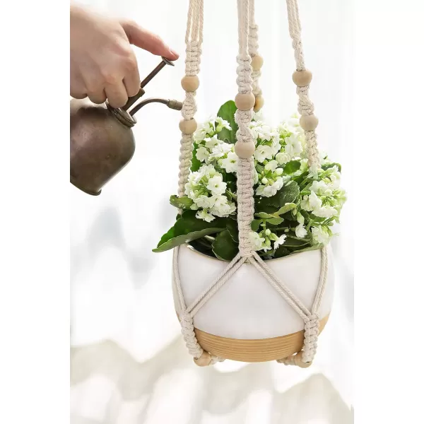 Mkono 3 Pack Macrame Plant Hangers Indoor Different Size Hanging Planter Basket Flower Pot Holder with Beads No Tassels 35quot29quot23quot Medium IvoryIvory