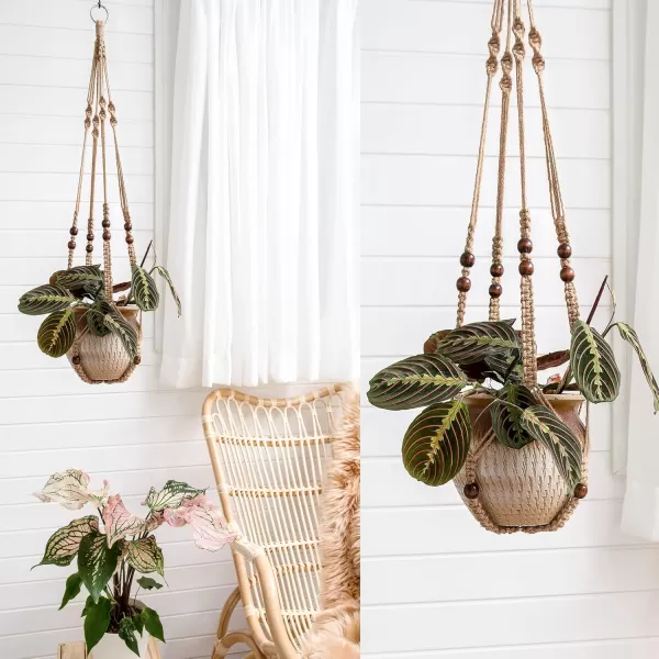Mkono 3 Pack Macrame Plant Hangers Indoor Different Size Hanging Planter Basket Flower Pot Holder with Beads No Tassels 35quot29quot23quot Medium IvoryBrown